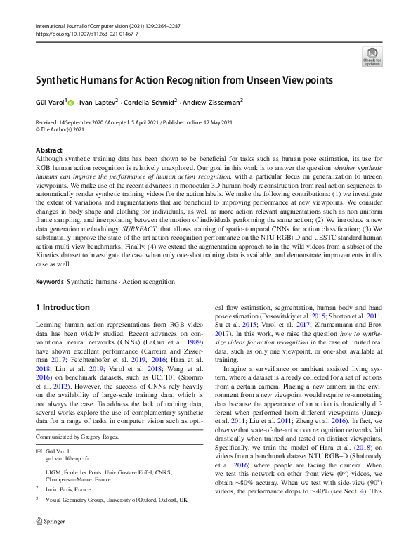 (PDF) Synthetic Humans for Action Recognition from Unseen Viewpoints