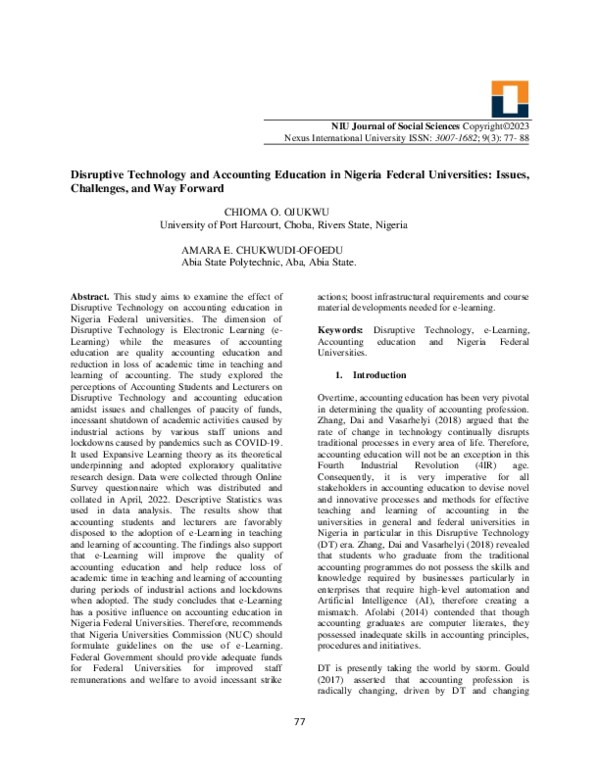 (PDF) Disruptive Technology and Accounting Education in Nigeria Federal ...