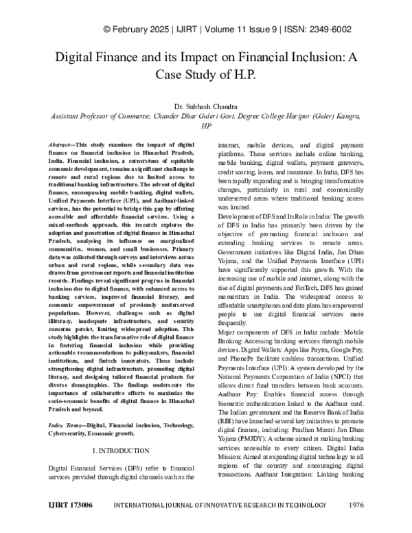 (PDF) Digital Finance and its Impact on Financial Inclusion: A Case ...
