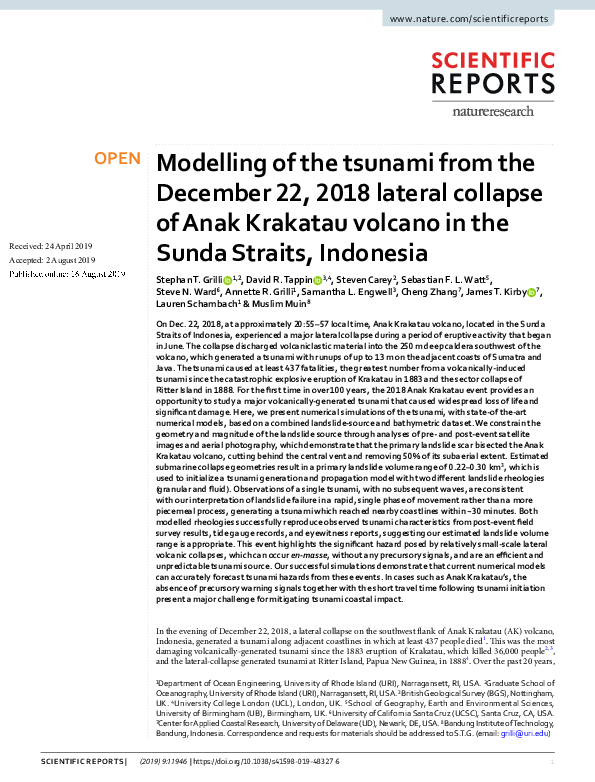 (PDF) Modelling of the tsunami from the December 22, 2018 lateral ...