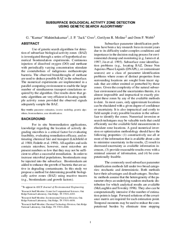 (PDF) Subsurface Biological Activity Zone Detection Using Genetic ...
