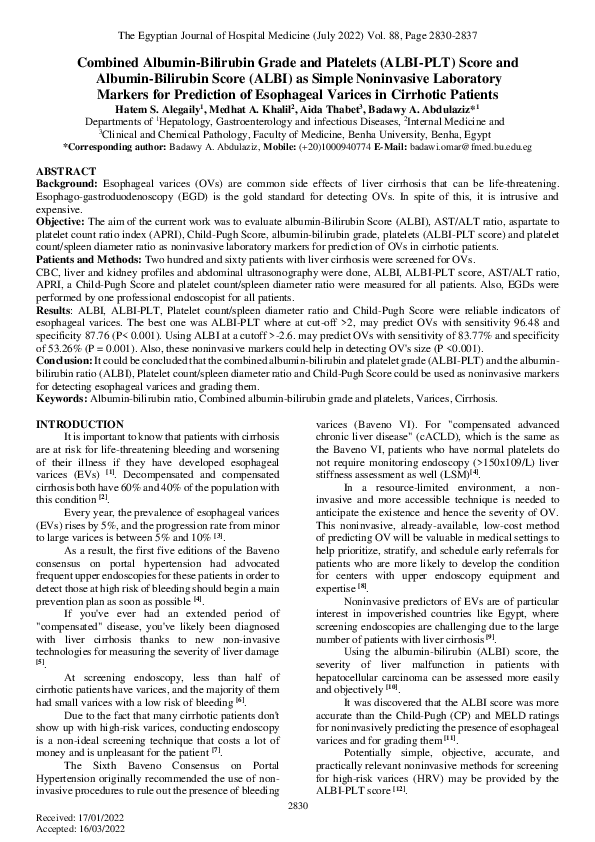 (PDF) Combined Albumin-Bilirubin Grade and Platelets (ALBI-PLT) Score ...