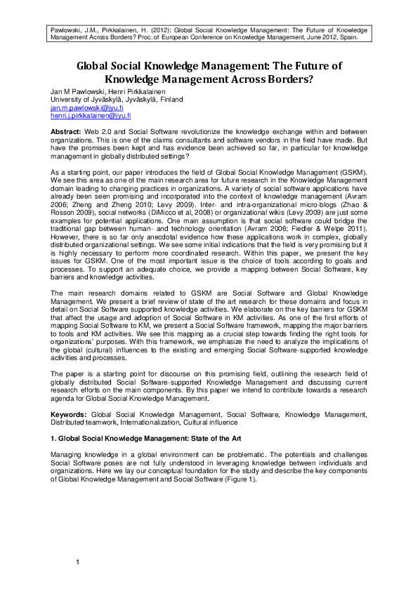 (PDF) Global Social Knowledge Management: The Future of Knowledge ...