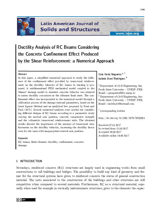 (PDF) Ductility Analysis of RC Beams Considering the Concrete ...