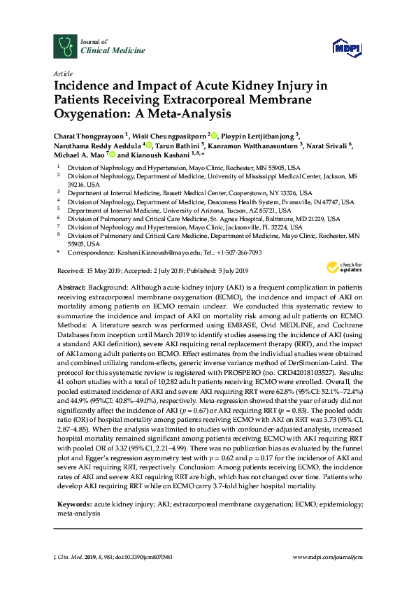 PDF) Incidence and Impact of Acute Kidney Injury in Patients