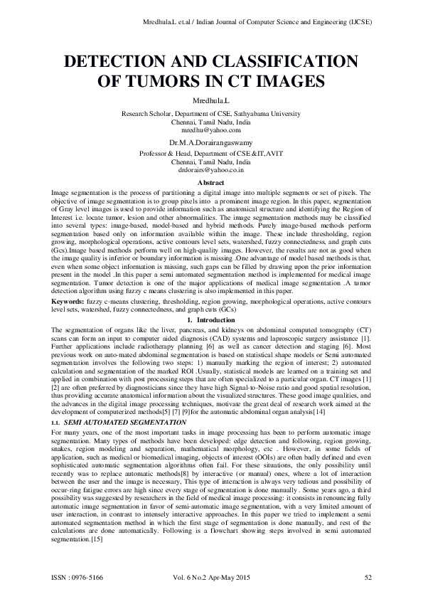 (PDF) Detection and Classification of Tumors in CT Images