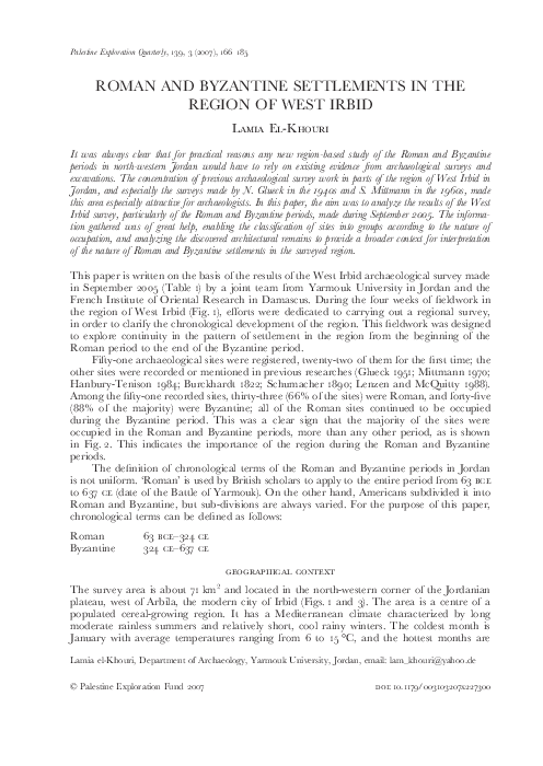 (PDF) Roman and Byzantine Settlements in the Region of West Irbid