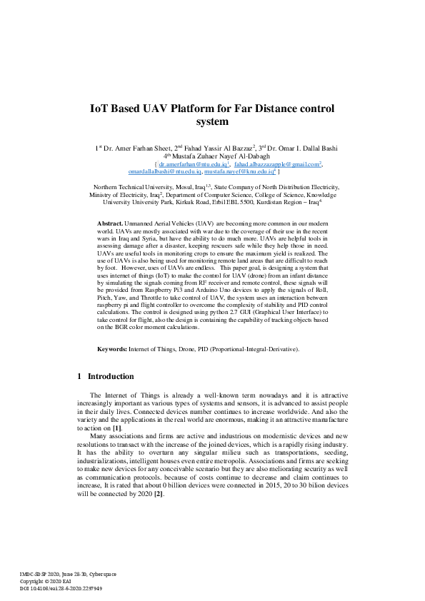 (PDF) IoT Based UAV Platform for Far Distance control system