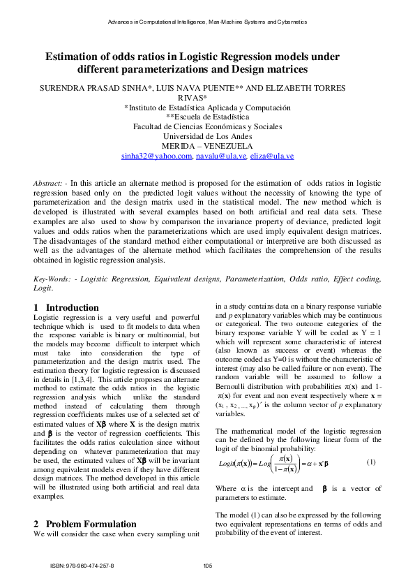 (PDF) Estimation of odds ratios in logistic regression models under ...
