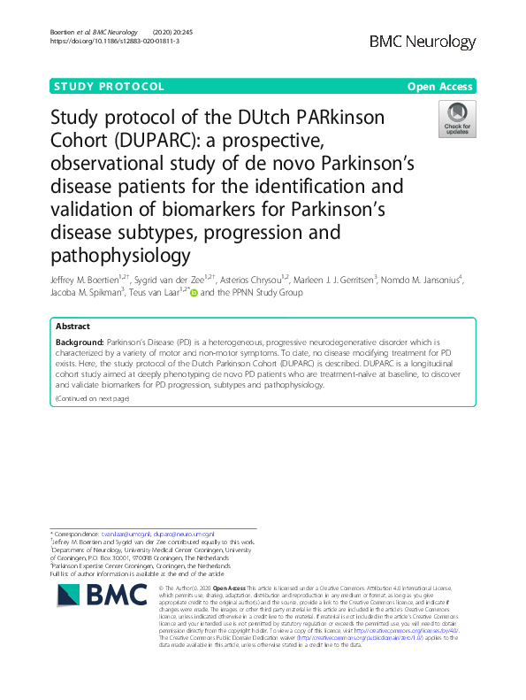 (PDF) Study protocol of the DUtch PARkinson Cohort (DUPARC): a ...