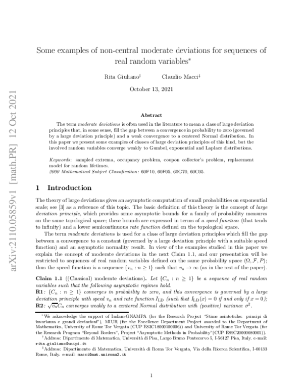 (PDF) Some examples of noncentral moderate deviations for sequences of ...