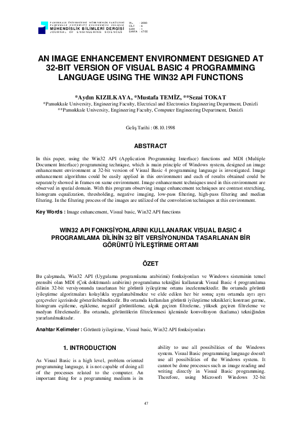 (PDF) WIN32 Api Fonksi̇yonlarini Kullanarak Visual Basic 4 Programlama ...