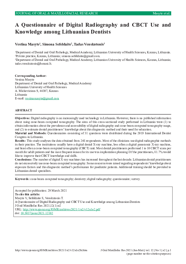 (PDF) A Questionnaire of Digital Radiography and CBCT Use and Knowledge ...