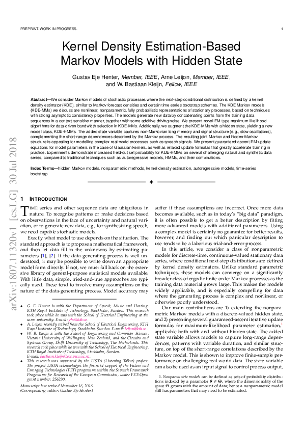 (PDF) Kernel Density Estimation-Based Markov Models with Hidden State