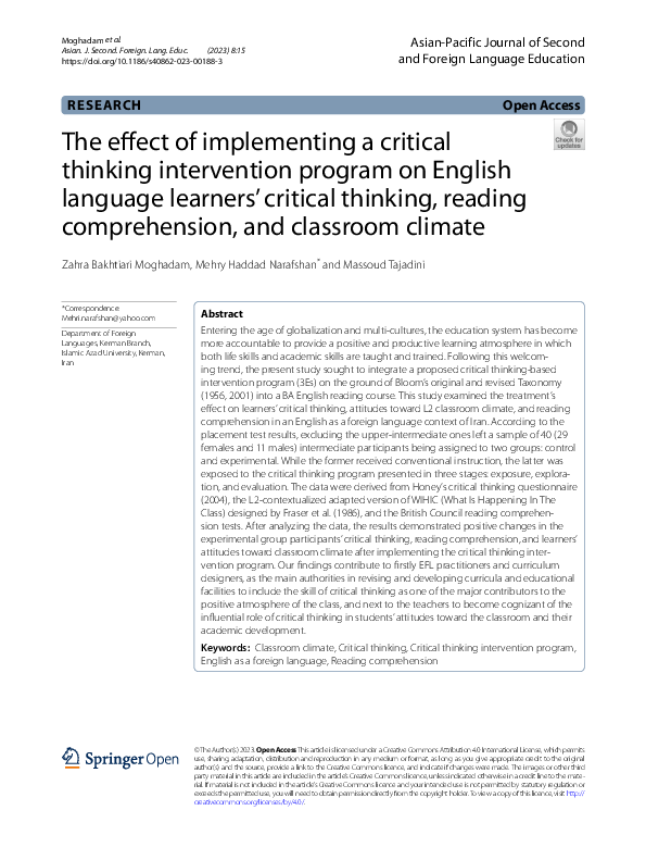 (PDF) The effect of implementing a critical thinking intervention ...