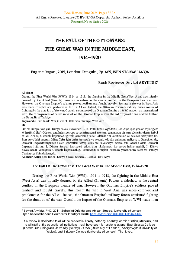 (PDF) THE FALL OF THE OTTOMANS: THE GREAT WAR IN THE MIDDLE EAST, 1914 ...
