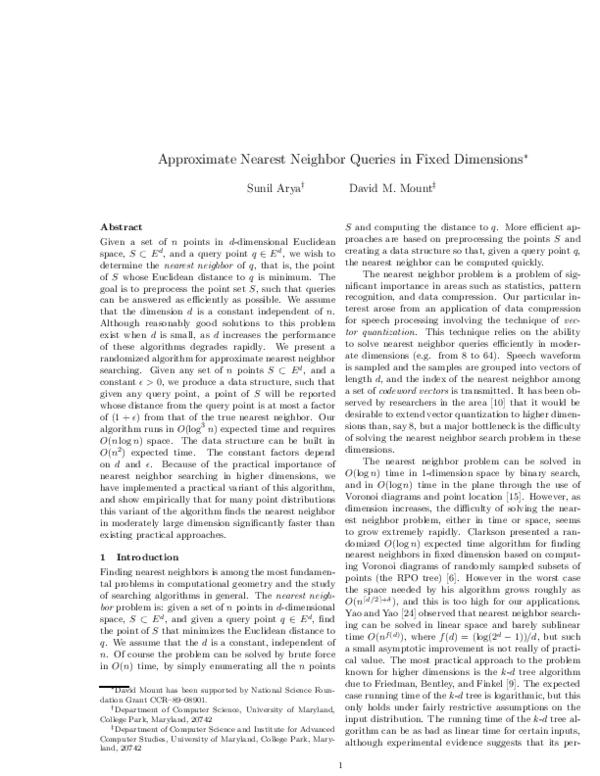 (PDF) Approximate nearest neighbor queries in fixed dimensions