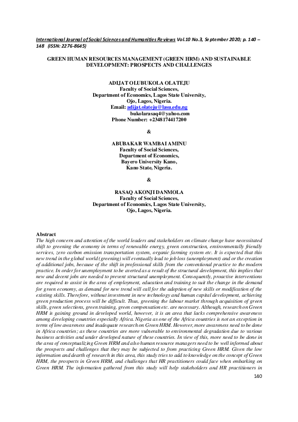(PDF) Green Human Resources Management (Green HRM) and Sustainable ...