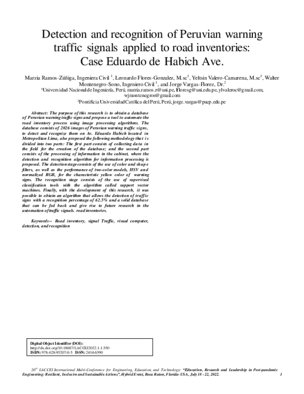 (PDF) Detection and recognition of Peruvian warning traffic signals ...