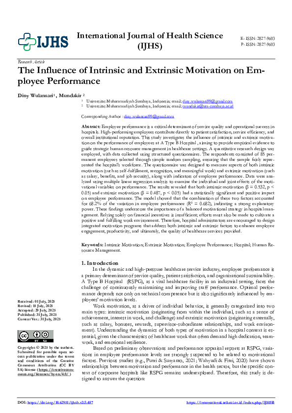 (PDF) The Influence of Intrinsic and Extrinsic Motivation on Employee ...