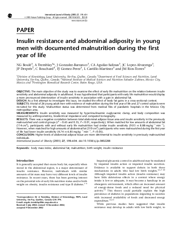 (PDF) Insulin resistance and abdominal adiposity in young men with ...