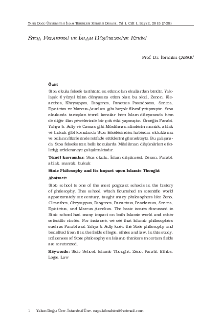 (PDF) Stoic Philosophy and Its Impact upon Islamic Thought