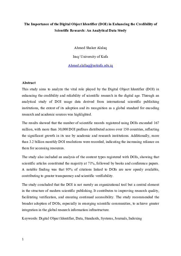 (PDF) The Importance of the Digital Object Identifier (DOI) in ...