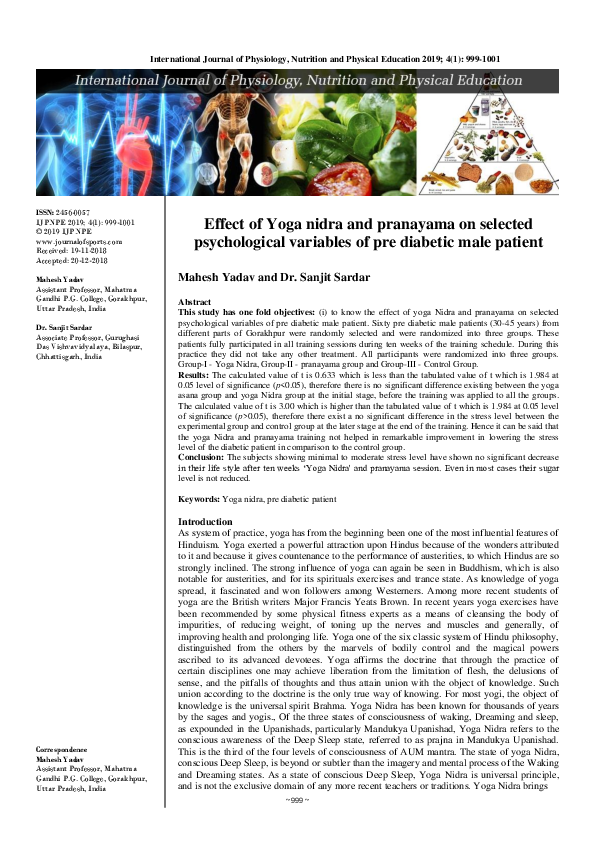 (PDF) Effect of Yoga nidra and pranayama on selected psychological ...