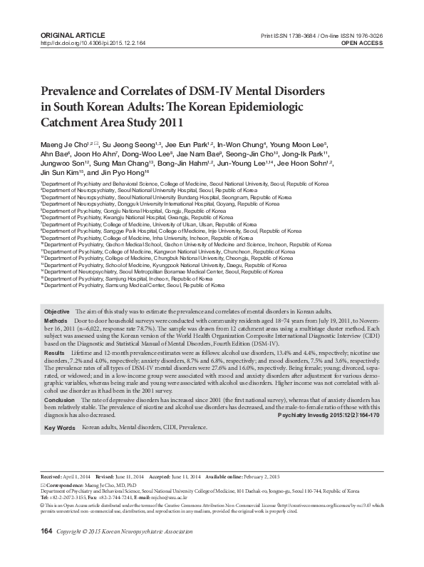 (PDF) Prevalence and Correlates of DSM-IV Mental Disorders in South ...