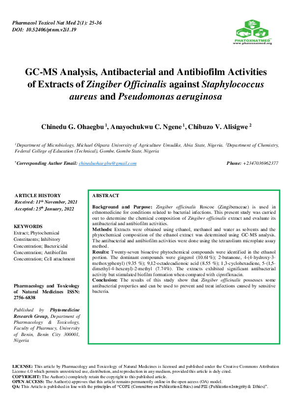(PDF) GC-MS Analysis, Antibacterial and Antibiofilm Activities of ...