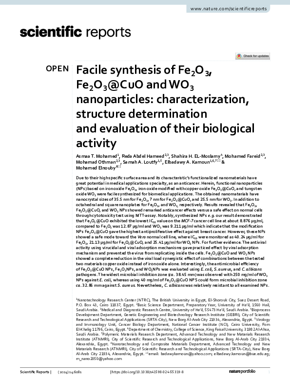 (PDF) Facile synthesis of Fe2O3, Fe2O3@CuO and WO3 nanoparticles ...