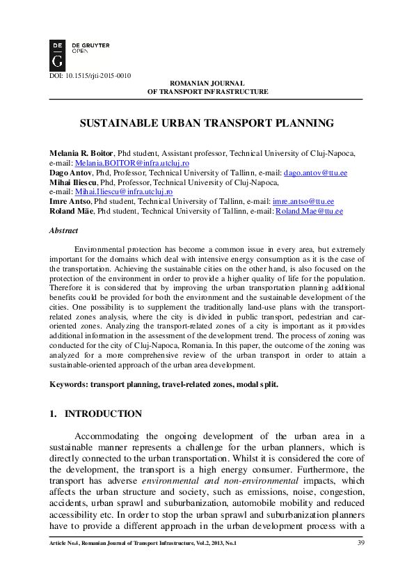 (PDF) Sustainable Urban Transport Planning