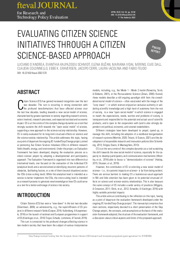 (PDF) Evaluating citizen science initiatives through a citizen science ...