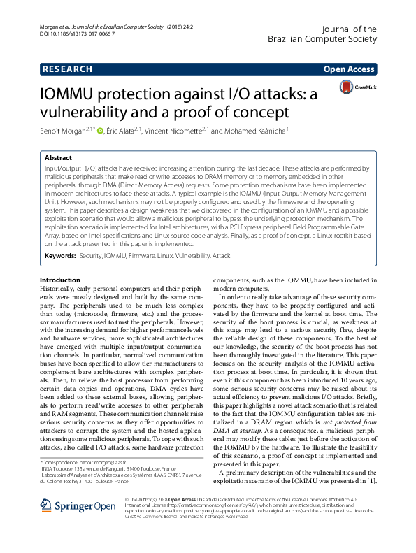 (PDF) IOMMU protection against I/O attacks: a vulnerability and a proof ...