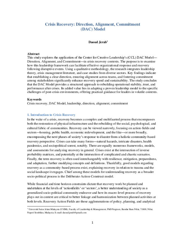 (PDF) Crisis Recovery: Direction, Alignment, Commitment (DAC) Model