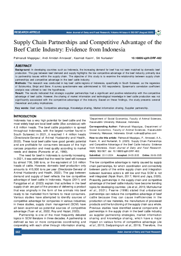 (PDF) Supply Chain Partnerships and Competitive Advantage of the Beef ...