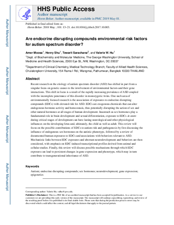(PDF) Are endocrine disrupting compounds environmental risk factors for ...