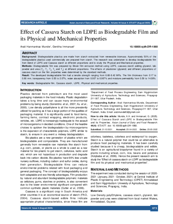 (PDF) Effect of Cassava Starch on LDPE as Biodegradable Film and its ...