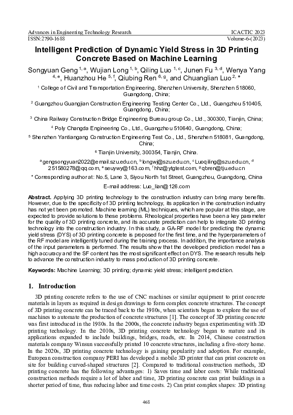 (PDF) Intelligent Prediction of Dynamic Yield Stress in 3D Printing ...