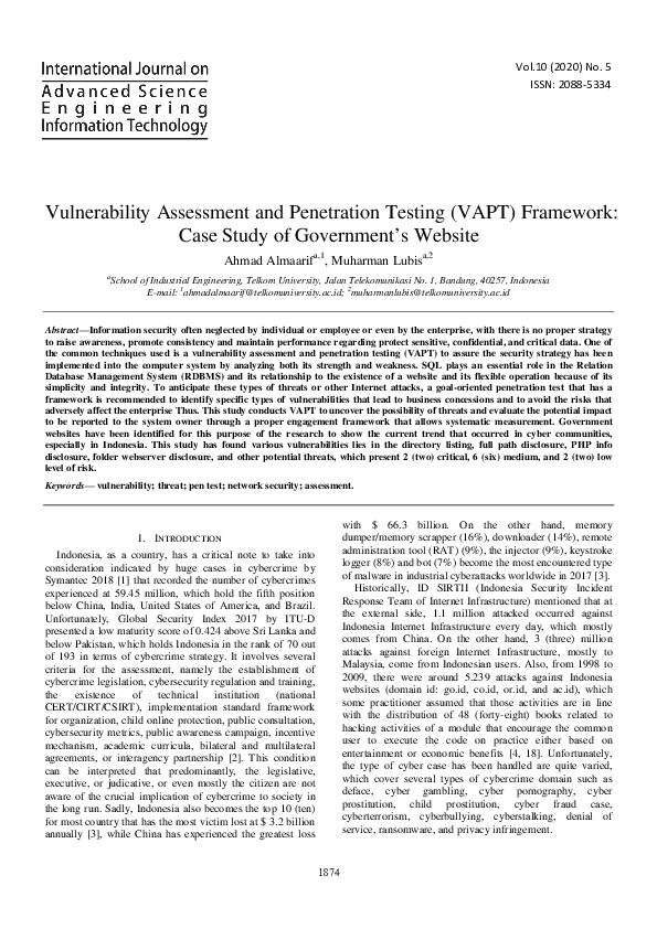 (PDF) Vulnerability Assessment and Penetration Testing (VAPT) Framework ...