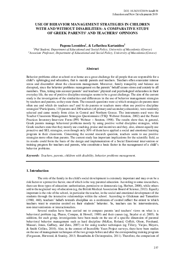 (PDF) Use of Behavior Management Strategies in Children with and ...