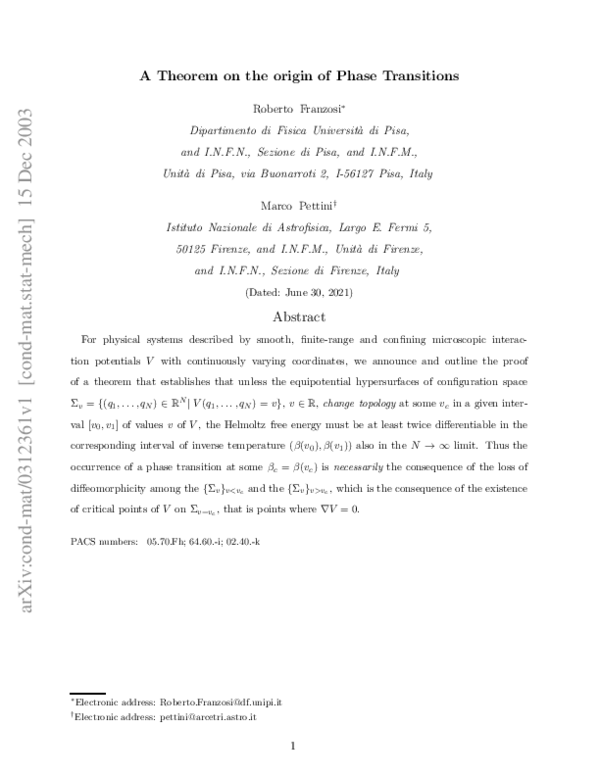 (PDF) Theorem on the Origin of Phase Transitions