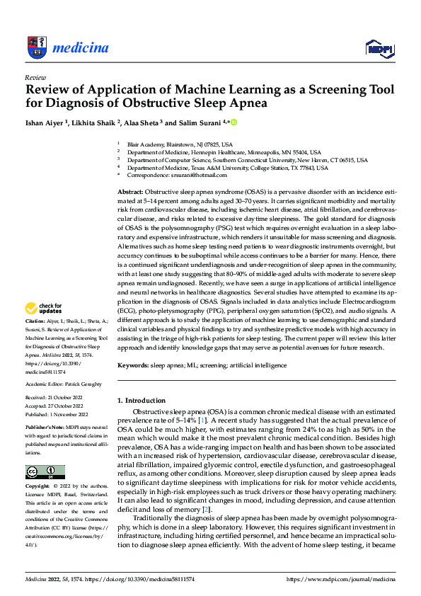 (PDF) Review of Application of Machine Learning as a Screening Tool for ...