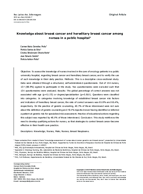 (PDF) Knowledge about breast cancer and hereditary breast cancer among ...