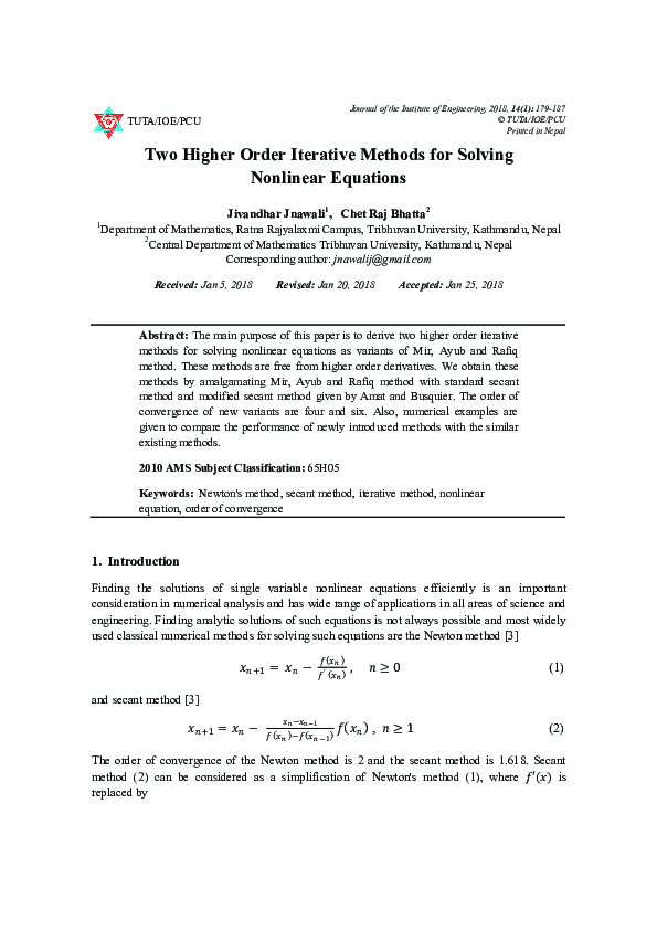 (PDF) Two Higher Order Iterative Methods for Solving Nonlinear Equations