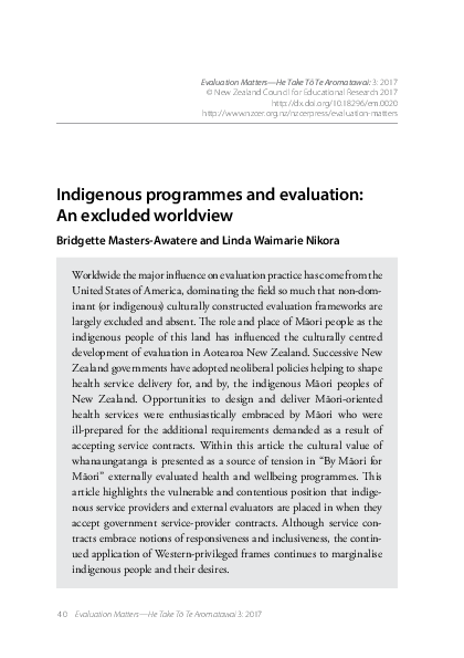 (PDF) Indigenous programmes and evaluation: An excluded worldview