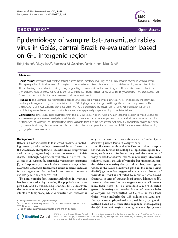 (PDF) Epidemiology of vampire bat-transmitted rabies virus in Goiás ...