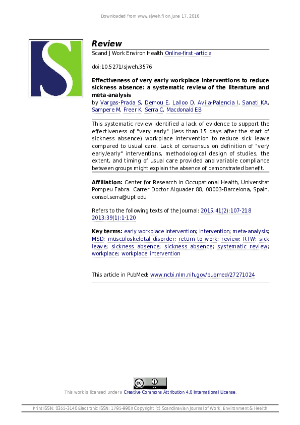 (PDF) Effectiveness of very early workplace interventions to reduce ...