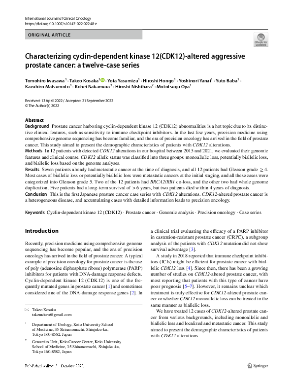 (PDF) Characterizing cyclin-dependent kinase 12(CDK12)-altered ...