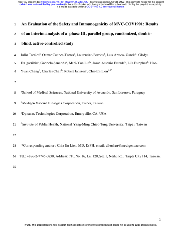 (PDF) An Evaluation of the Safety and Immunogenicity of MVC-COV1901 ...